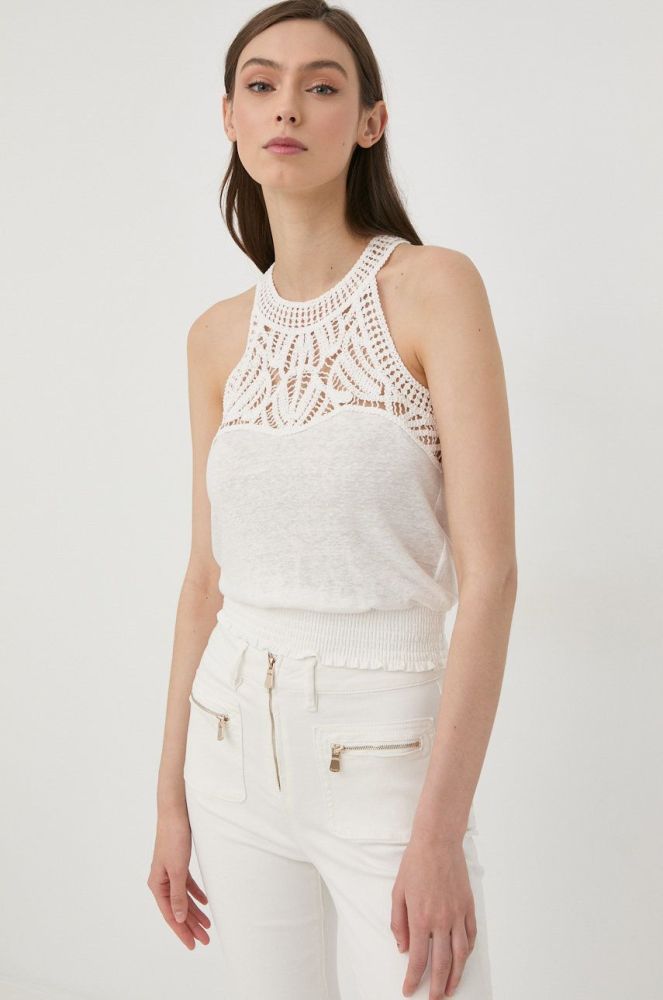 Льняна блузка Morgan жіноча колір білий з аплікацією