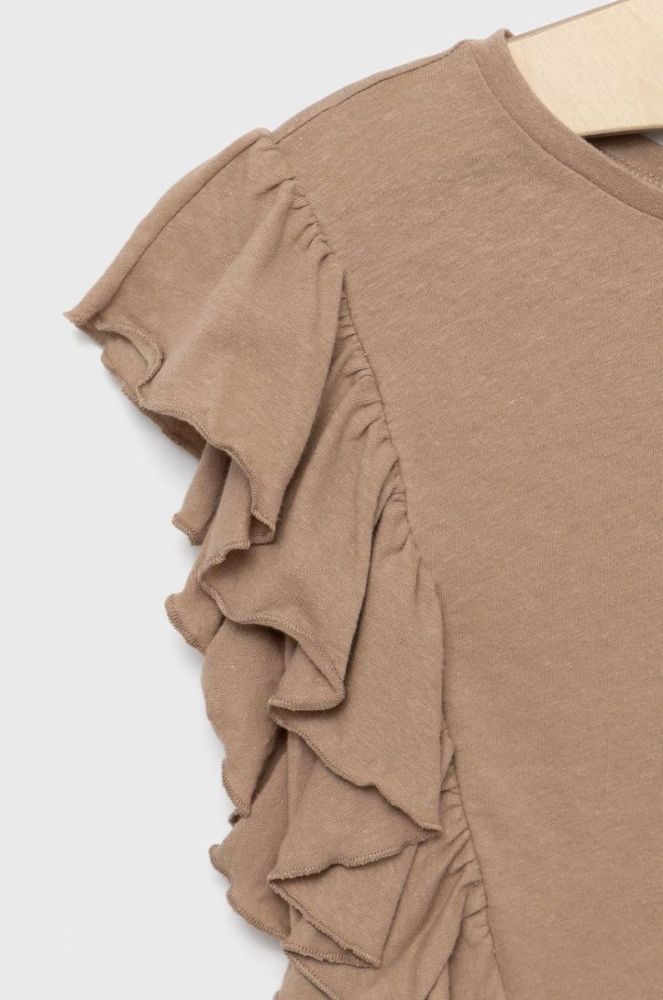 Дитяча блузка United Colors of Benetton колір коричневий однотонна фото 3