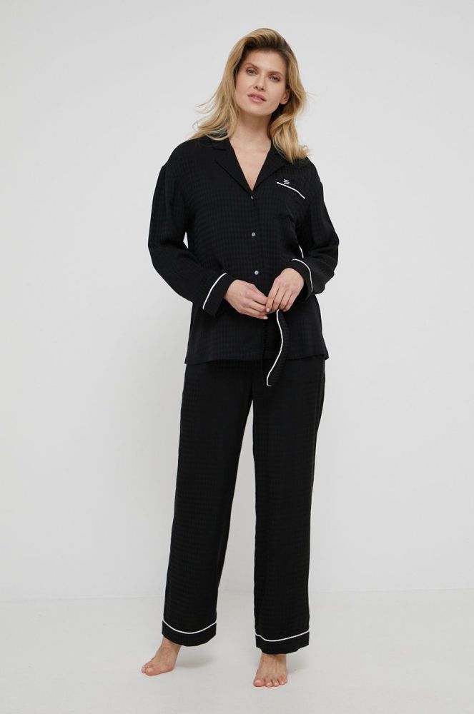 Піжама з маскою для сну Karl Lagerfeld жіноча колір чорний сатин