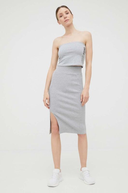 Топ Dkny жіночий колір сірий оголоне плече фото 2