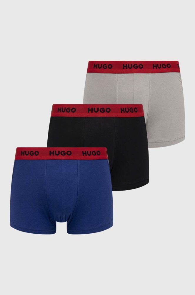 Боксери HUGO (3-pack) чоловічі колір сірий (2659151)