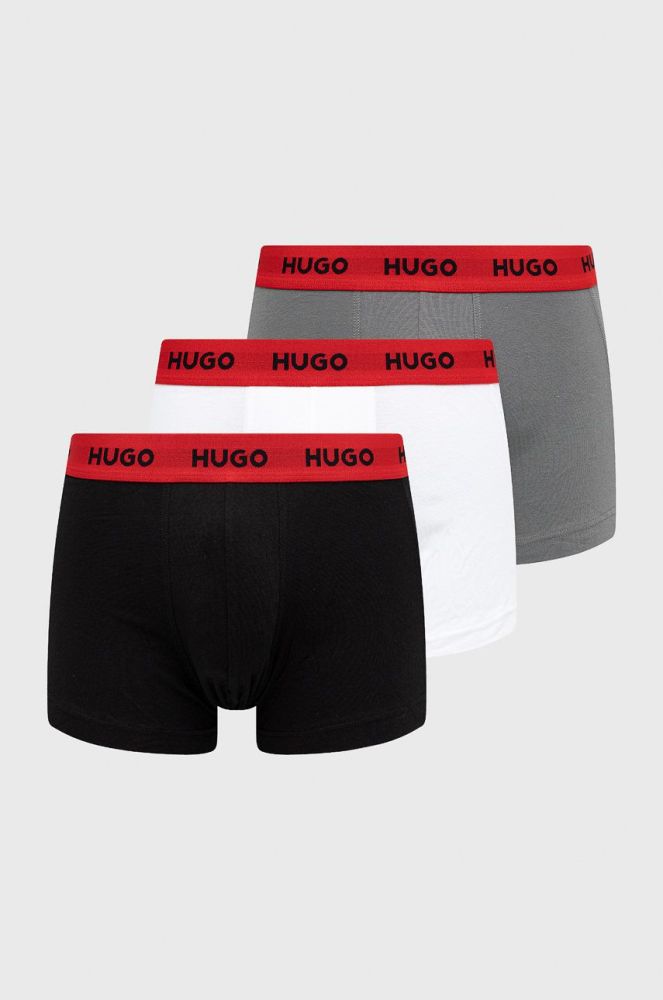 Боксери HUGO (3-pack) чоловічі колір сірий (2191524)