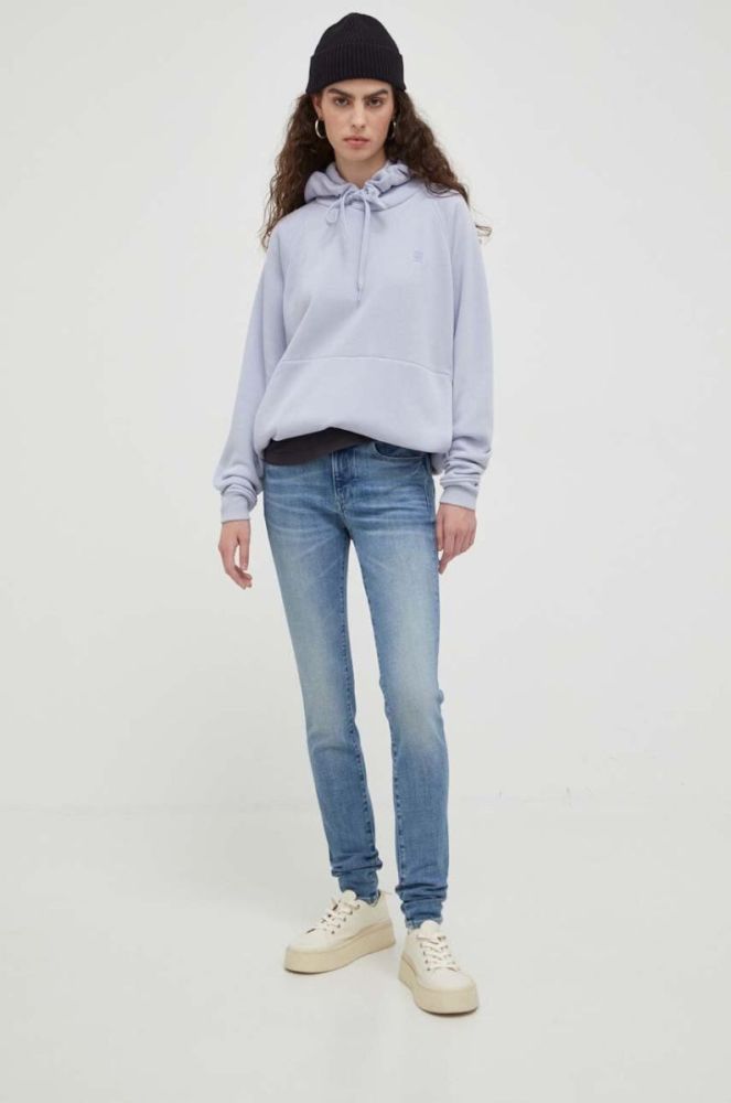 Кофта G-Star Raw жіноча з капюшоном однотонна колір блакитний фото 2