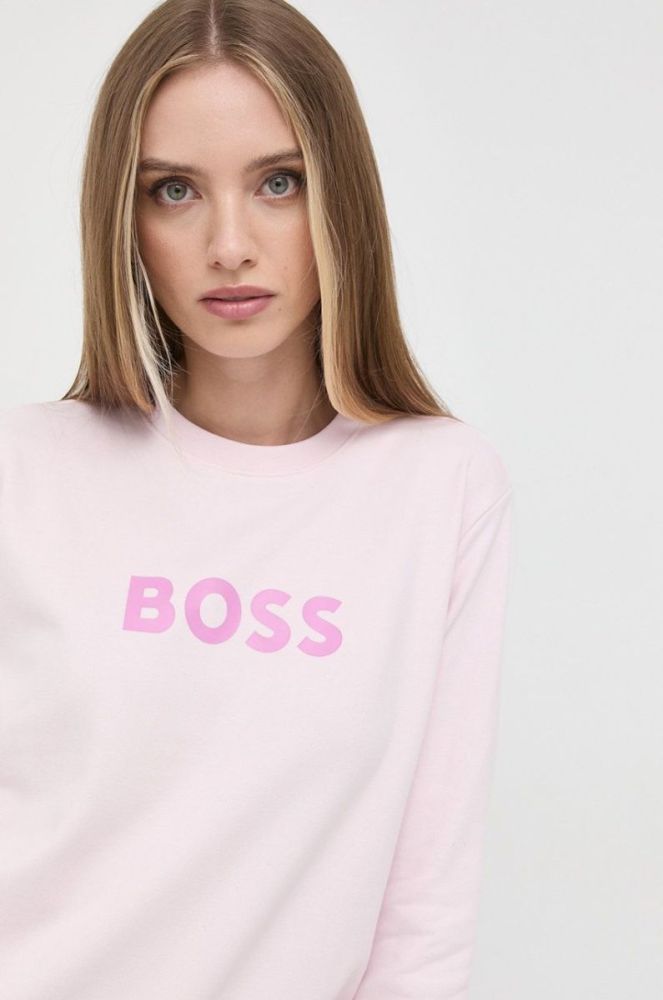 Бавовняна кофта BOSS жіноча колір рожевий з принтом (2484162) фото 4