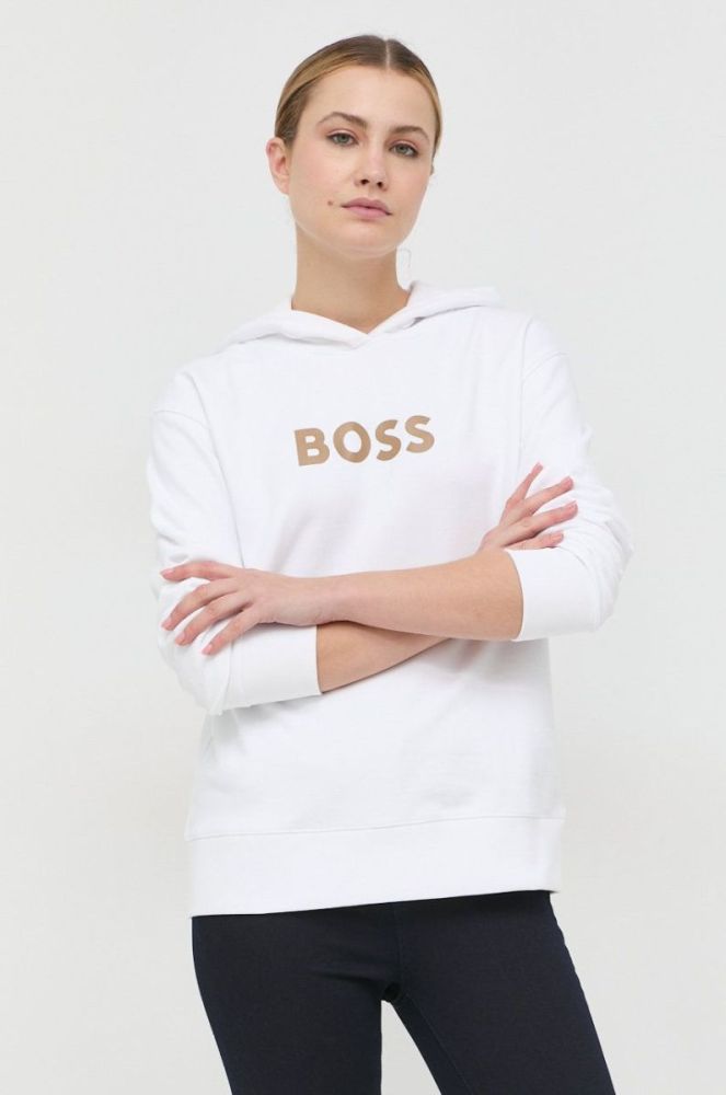 Бавовняна кофта BOSS жіноча колір білий з принтом (2722925) фото 4