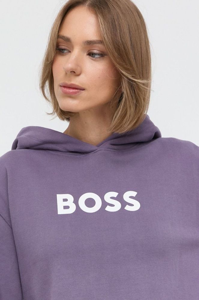 Бавовняна кофта BOSS жіноча колір фіолетовий з принтом (2689681) фото 4