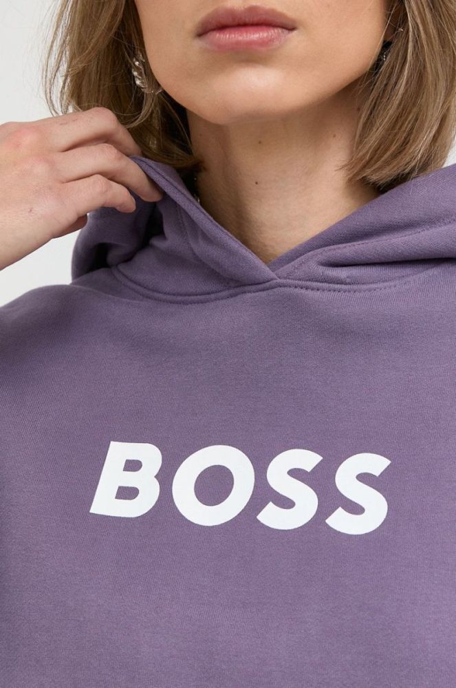 Бавовняна кофта BOSS жіноча колір фіолетовий з принтом (2689681) фото 5