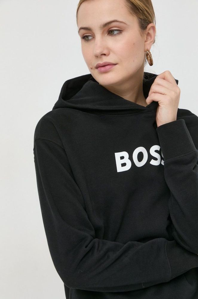 Бавовняна кофта BOSS жіноча колір чорний з принтом (2722576) фото 4
