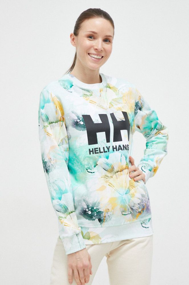 Бавовняна кофта Helly Hansen жіноча  з принтом 34261.-853 колір зелений