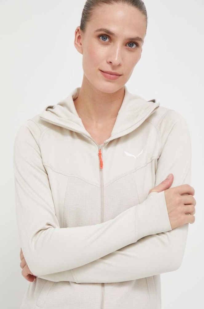 Спортивна кофта Salewa Puez Hybrid колір бежевий з капюшоном візерунок фото 4