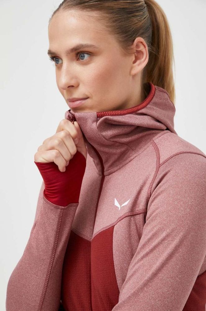 Спортивна кофта Salewa Puez Hybrid колір бордовий з капюшоном візерунок фото 4