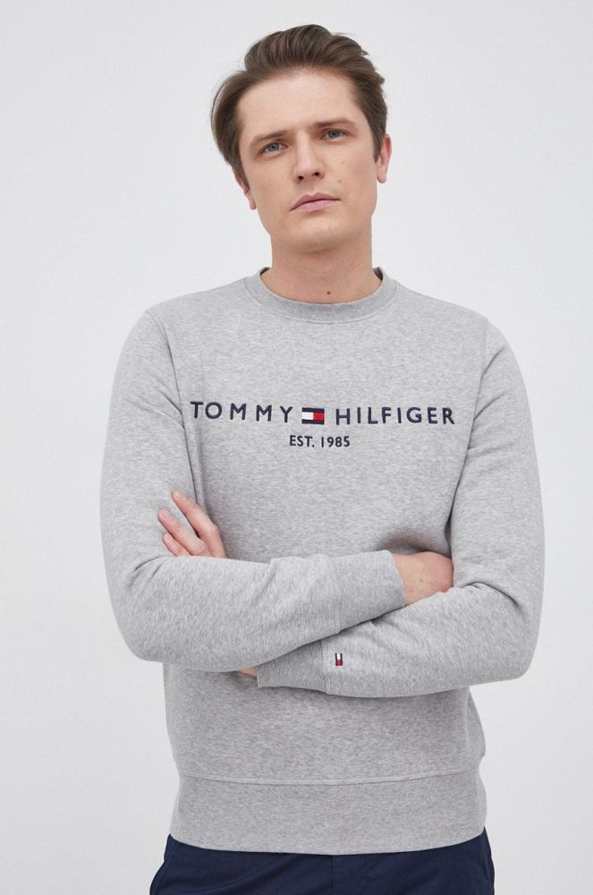 Кофта Tommy Hilfiger чоловіча колір сірий з аплікацією (1970414)