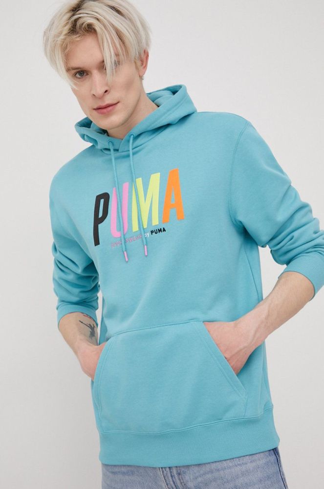 Бавовняна кофта Puma 533621 чоловіча колір бірюзовий з аплікацією