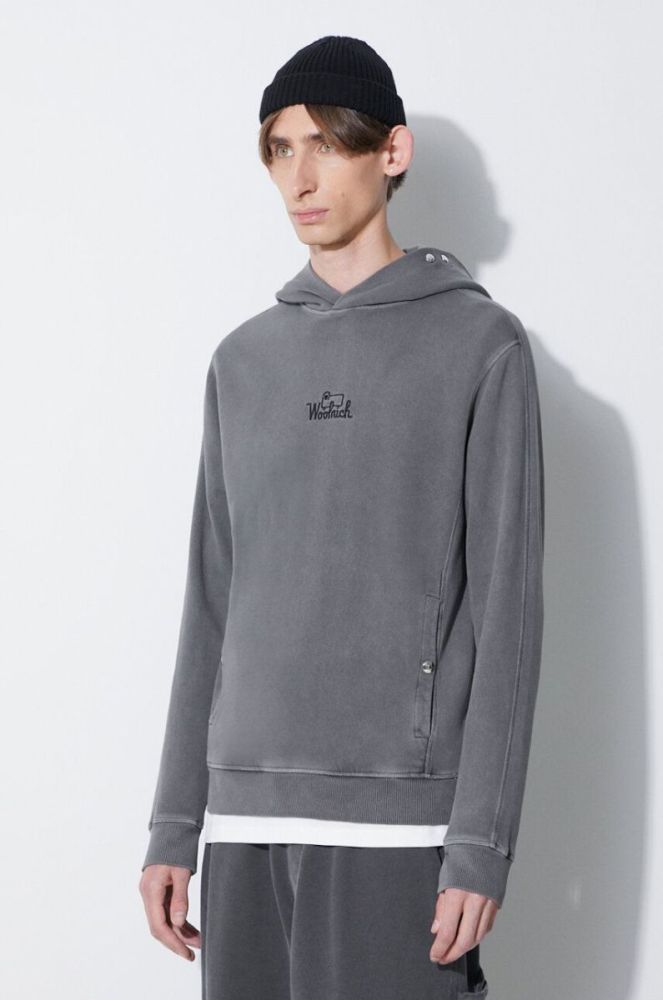 Бавовняна кофта Woolrich чоловіча колір рожевий з капюшоном однотонна CFWOSW0126MRUT2915-4355 фото 4