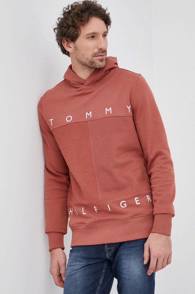 Бавовняна кофта Tommy Hilfiger чоловіча колір помаранчевий гладка