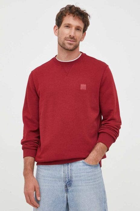 Бавовняна кофта BOSS BOSS CASUAL чоловіча колір червоний з аплікацією