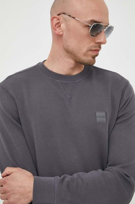 Бавовняна кофта BOSS BOSS CASUAL чоловіча колір сірий з аплікацією (3217725)