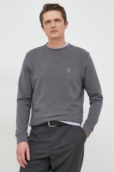 Бавовняна кофта BOSS BOSS CASUAL чоловіча колір сірий з аплікацією (2889424)