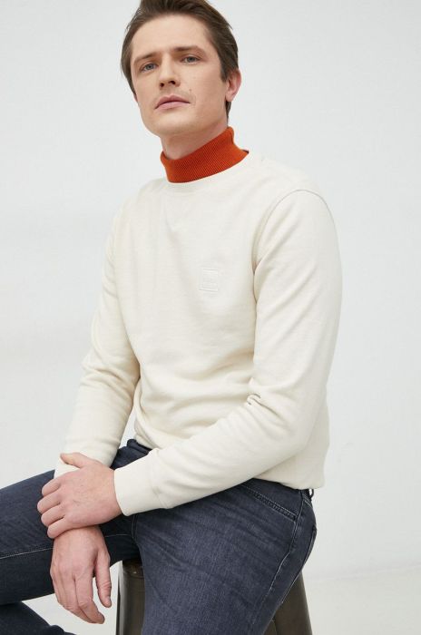 Бавовняна кофта BOSS BOSS CASUAL чоловіча колір бежевий з аплікацією