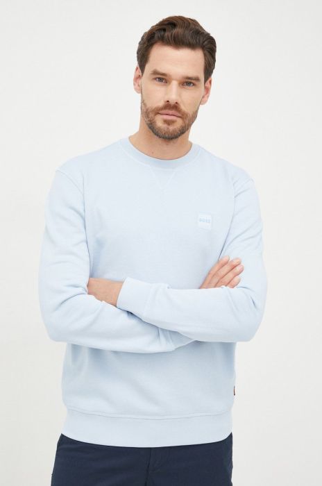 Бавовняна кофта BOSS BOSS CASUAL чоловіча  з аплікацією колір блакитний (2414632)