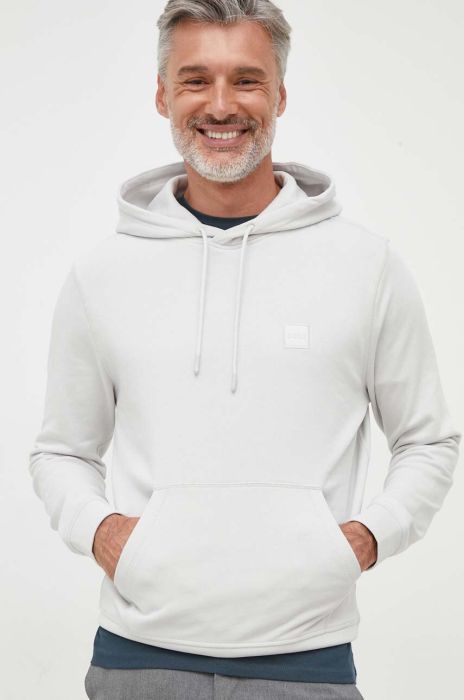 Бавовняна кофта BOSS BOSS CASUAL чоловіча колір сірий з капюшоном однотонна (3361617)