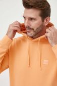 Бавовняна кофта BOSS Boss Casual чоловіча колір помаранчевий з капюшоном однотонна