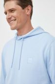 Бавовняна кофта BOSS BOSS CASUAL чоловіча з капюшоном однотонна колір блакитний
