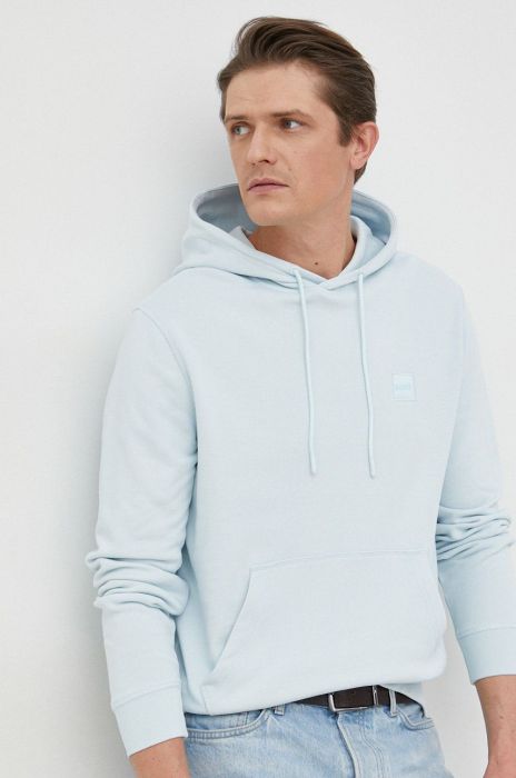 Бавовняна кофта BOSS BOSS CASUAL чоловіча колір чорний з капюшоном однотонна (2881616)