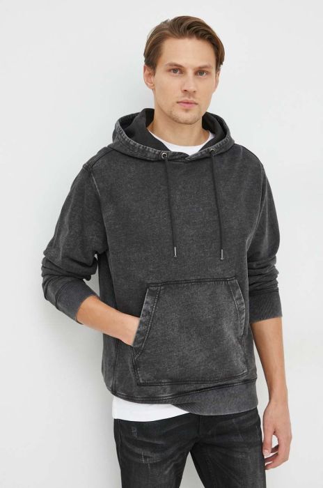 Бавовняна кофта BOSS Boss Casual чоловіча з капюшоном однотонна колір сірий