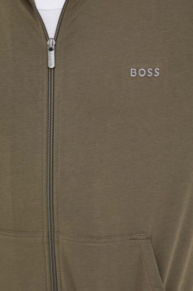 Кофта лаунж BOSS колір зелений з капюшоном однотонна фото 5
