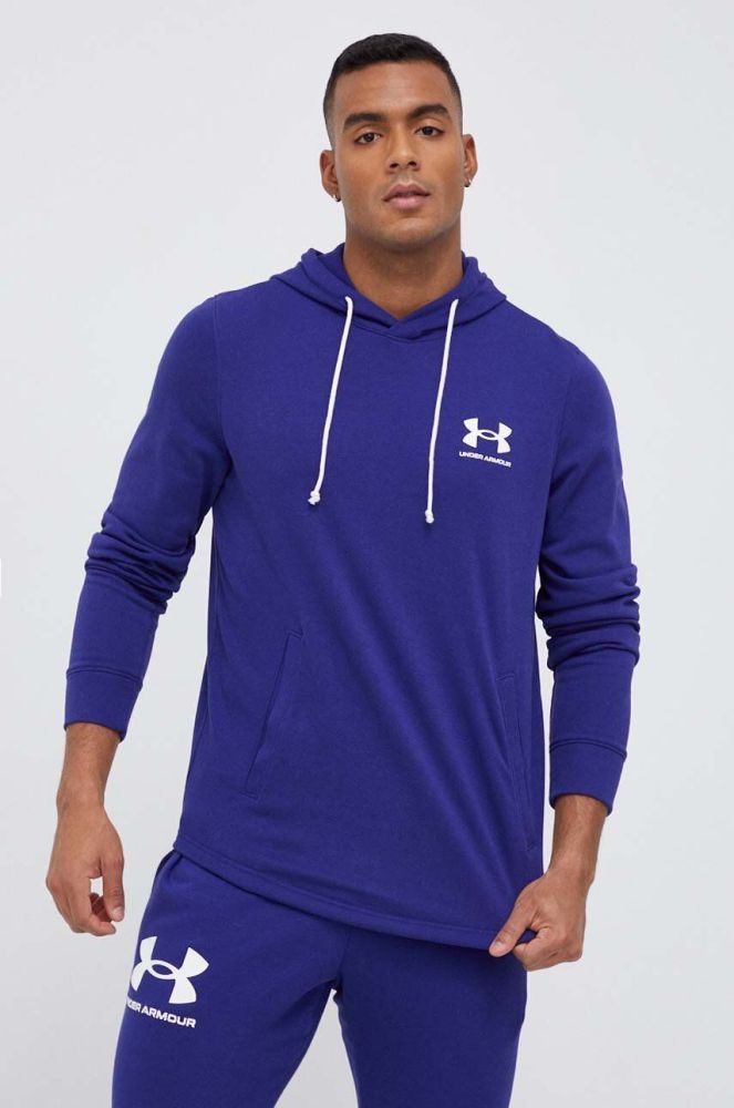 Кофта Under Armour чоловіча колір фіолетовий з капюшоном з принтом (3080552)