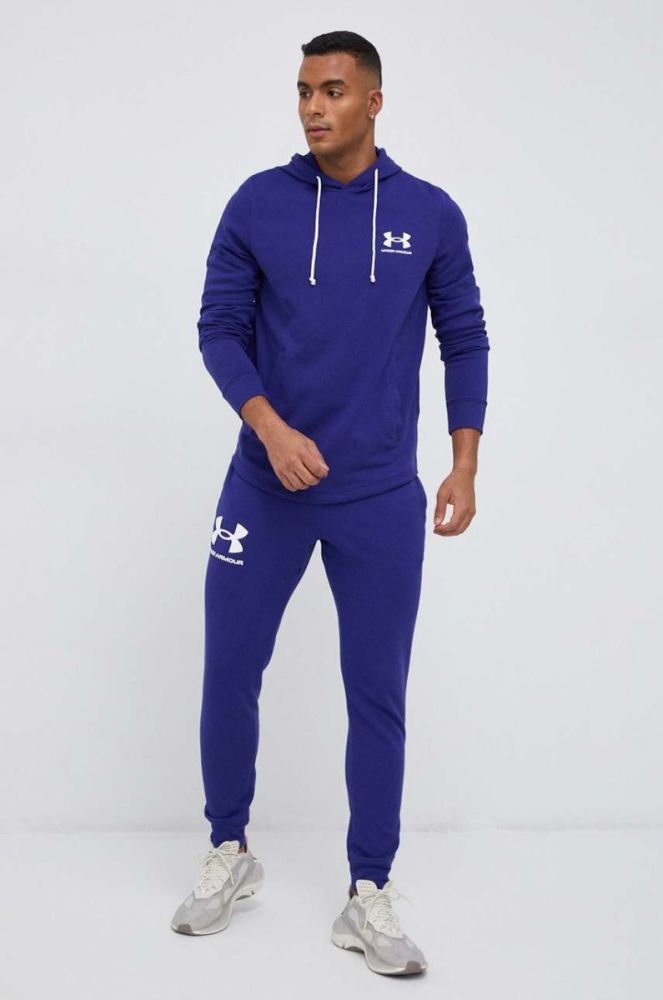 Кофта Under Armour чоловіча колір фіолетовий з капюшоном з принтом (3080552) фото 2