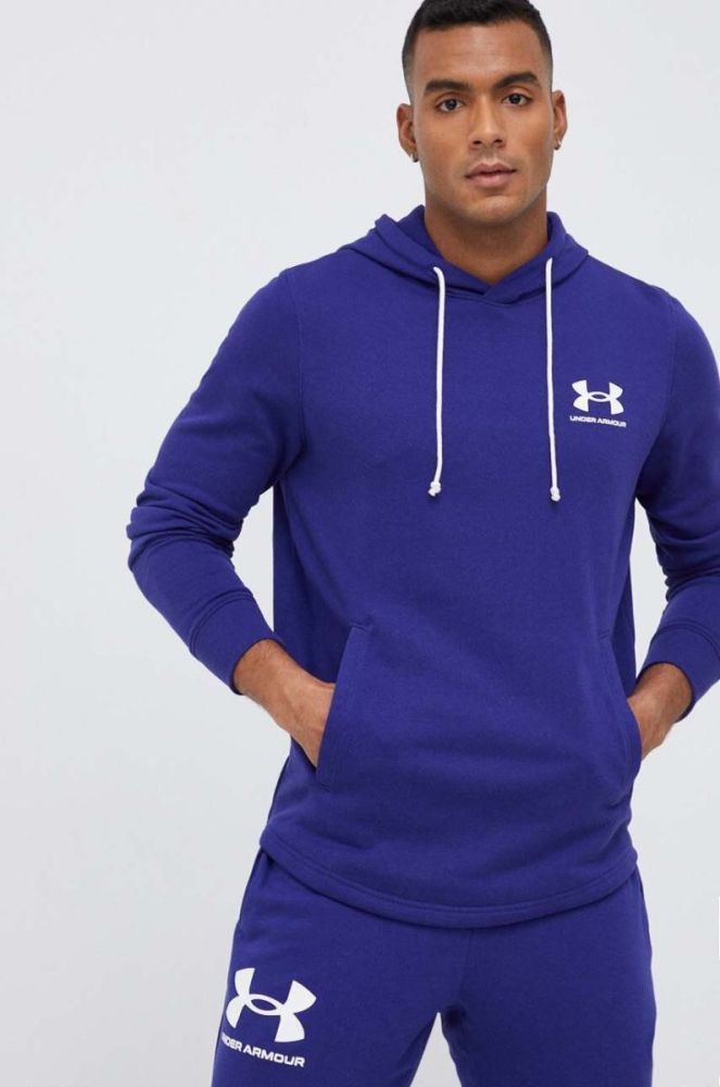 Кофта Under Armour чоловіча колір фіолетовий з капюшоном з принтом (3080552) фото 4