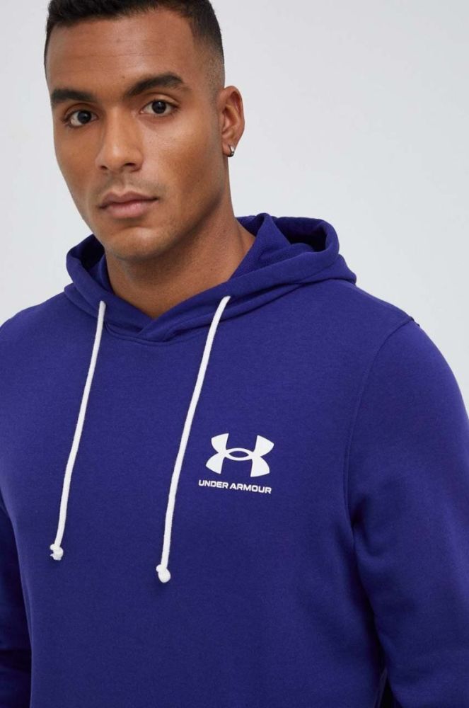 Кофта Under Armour чоловіча колір фіолетовий з капюшоном з принтом (3080552) фото 5