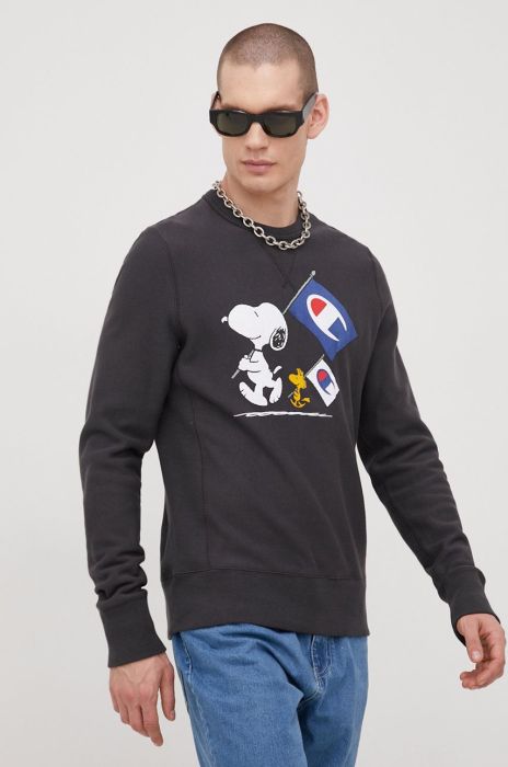 Бавовняна кофта Champion 217798 чоловіча колір сірий з принтом 217798-T035