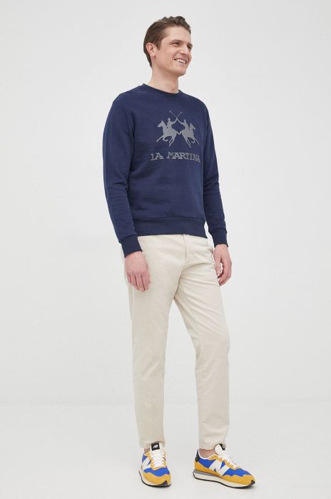 Бавовняна кофта La Martina чоловіча колір синій з аплікацією (2176865)