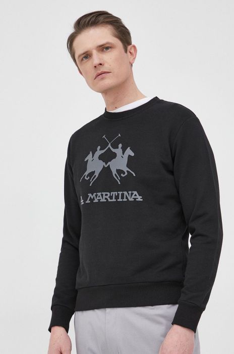 Бавовняна кофта La Martina чоловіча колір чорний з аплікацією (2176869)