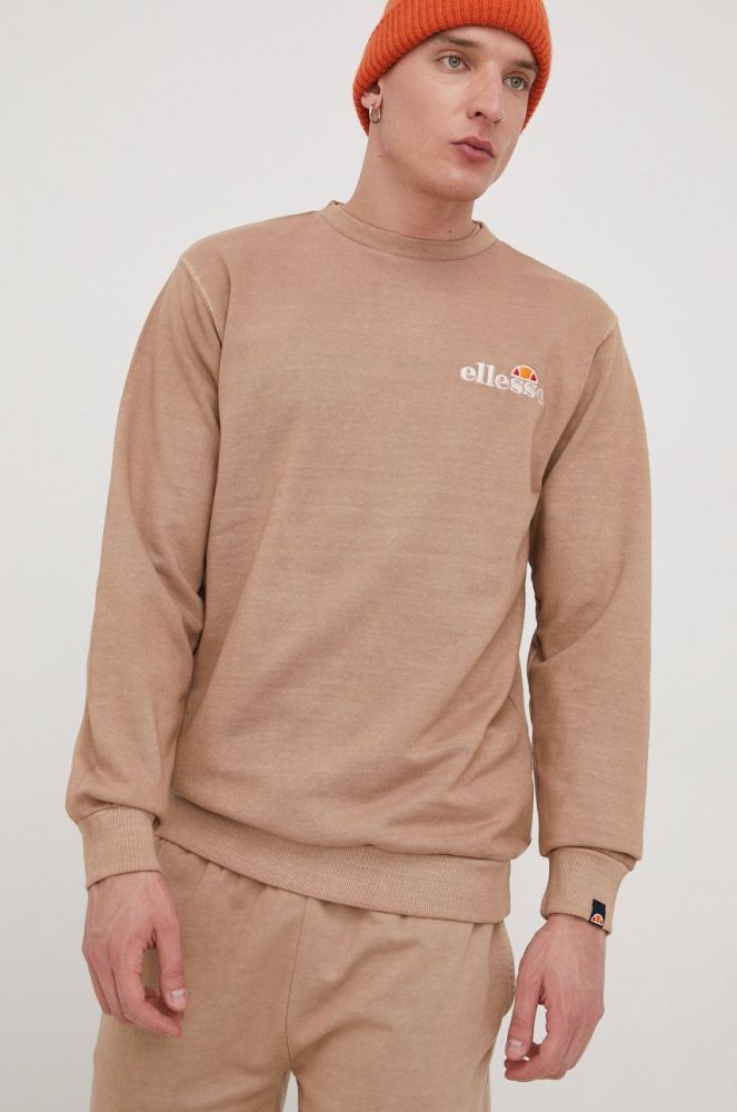 Бавовняна кофта Ellesse чоловіча колір коричневий з аплікацією SHM13145-BROWN