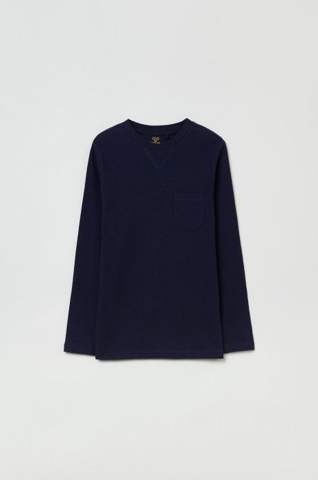 Дитячий бавовняний лонгслів OVS колір синій однотонний