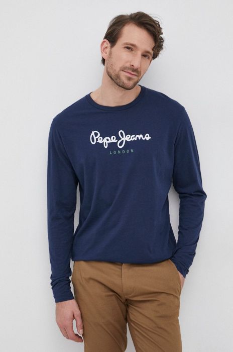 Бавовняний лонгслів Pepe Jeans колір синій з принтом