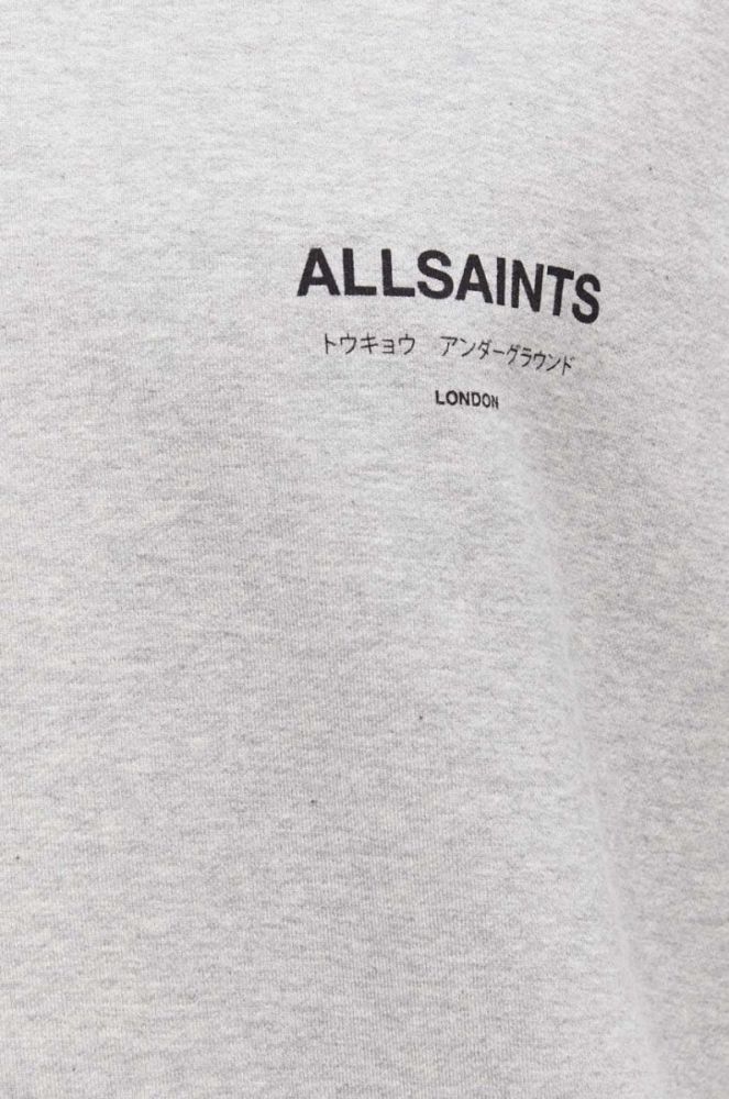 Бавовняний лонгслів AllSaints колір сірий з принтом фото 6