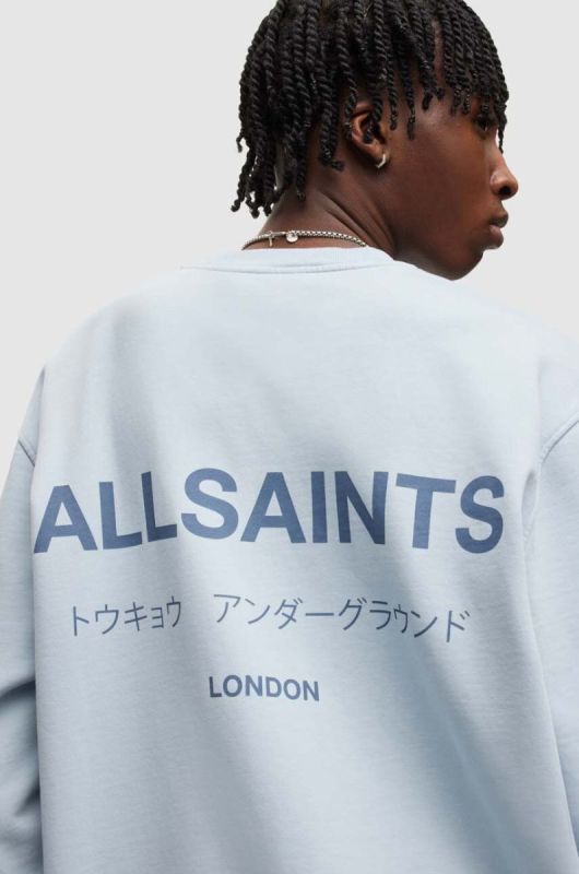 Бавовняний лонгслів AllSaints з принтом колір блакитний (3517723) фото 2