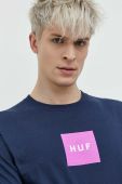 Бавовняний лонгслів HUF колір синій з принтом