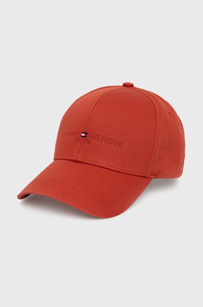 Бавовняна кепка Tommy Hilfiger колір червоний однотонна