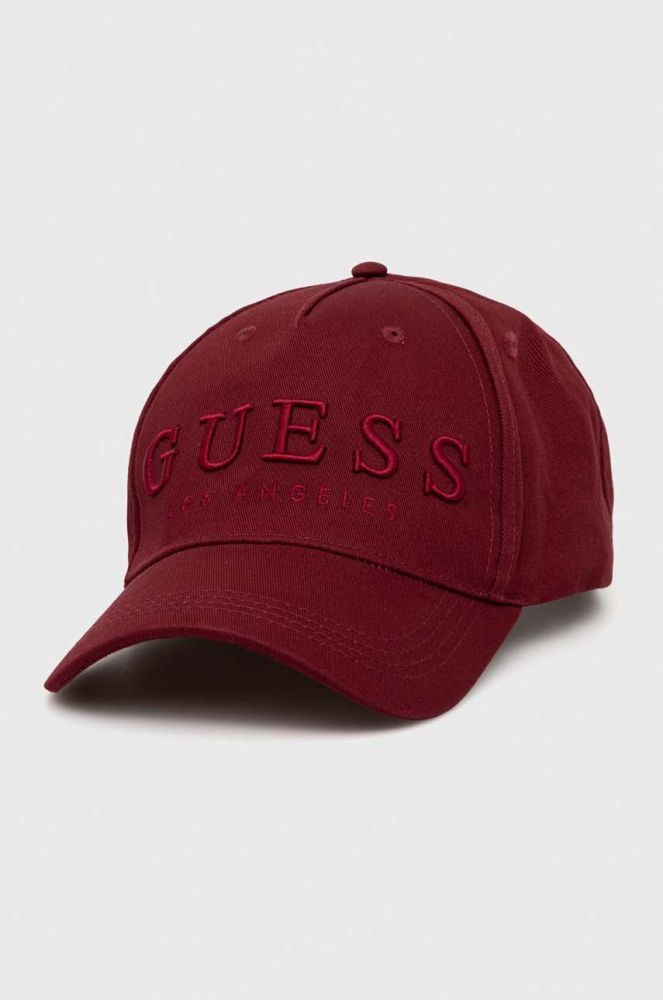 Бавовняна бейсболка Guess колір бордовий з аплікацією