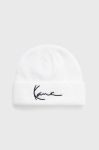 Шапка Karl Kani колір білий з тонкого трикотажу Шапка Karl Kani колір білий з тонкого трикотажу