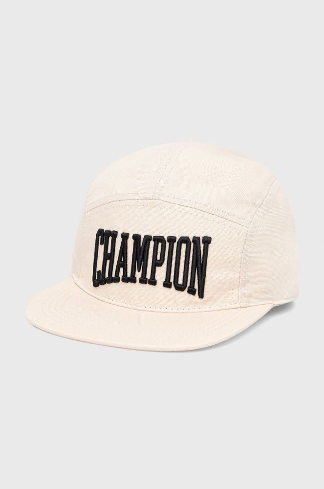 Бавовняна кепка Champion 805554 колір бежевий з аплікацією