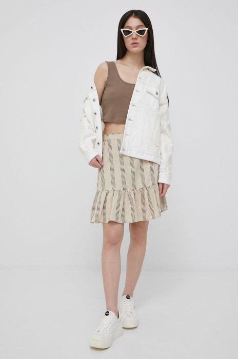 Спідниця Vila колір бежевий mini розкльошена Спідниця Vila колір бежевий mini розкльошена