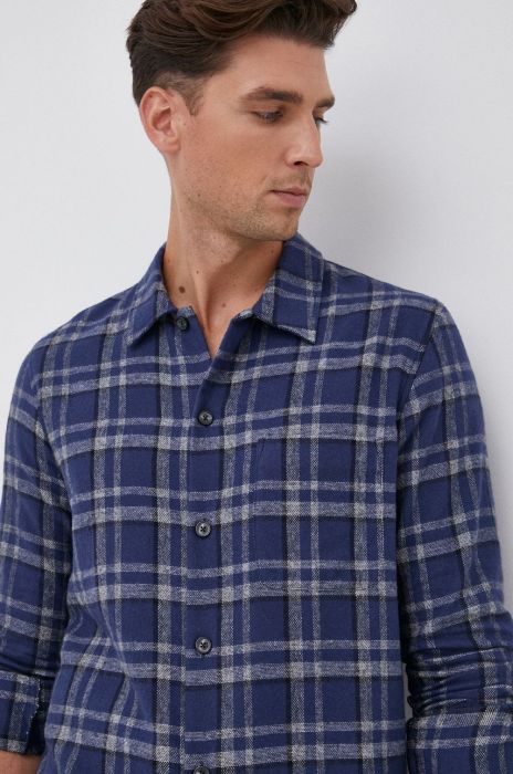 Бавовняна сорочка Samsoe Samsoe чоловіча колір синій regular класичний комір