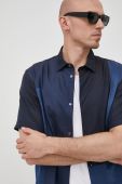Бавовняна сорочка Emporio Armani чоловіча колір синій relaxed класичний комір